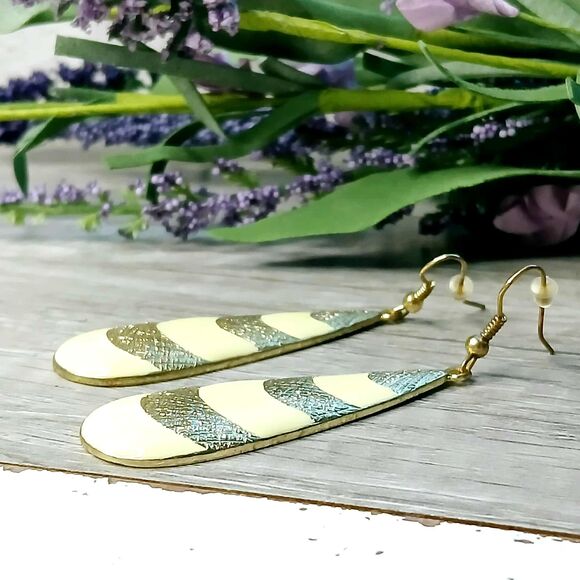Brass & Enamel Teardrop Dangle Earrings - Picture 3 of 4